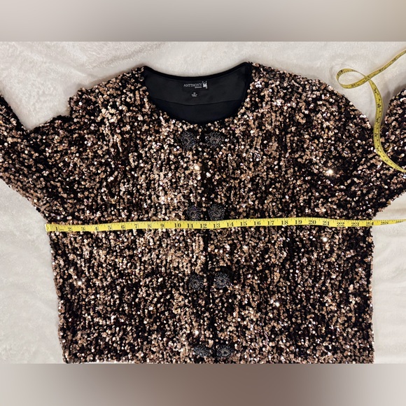 Antthony Women's Black Velvet Copper Sequin Jacket Size 1X - Picture 6 of 15